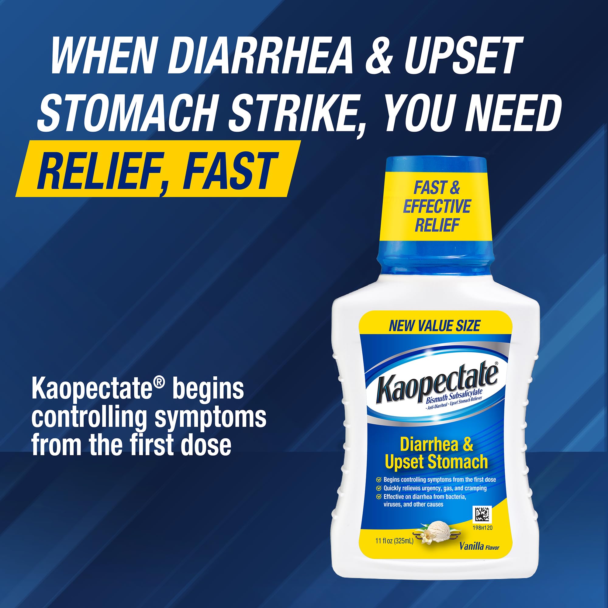 Kaopectate Multi-Symptom Diarrhea Medication for Adults, 8oz, Upset Stomach Relief, Bismuth Subsalicylate Anti Diarrhea Medicine, Vanilla