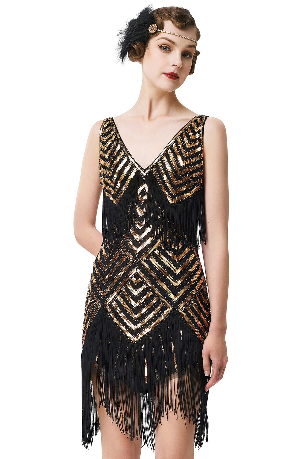 BABEYOND Women's 1920s Flapper Dress V Neck Slip Dress Roaring 20s Great Gatsby Dress for Party