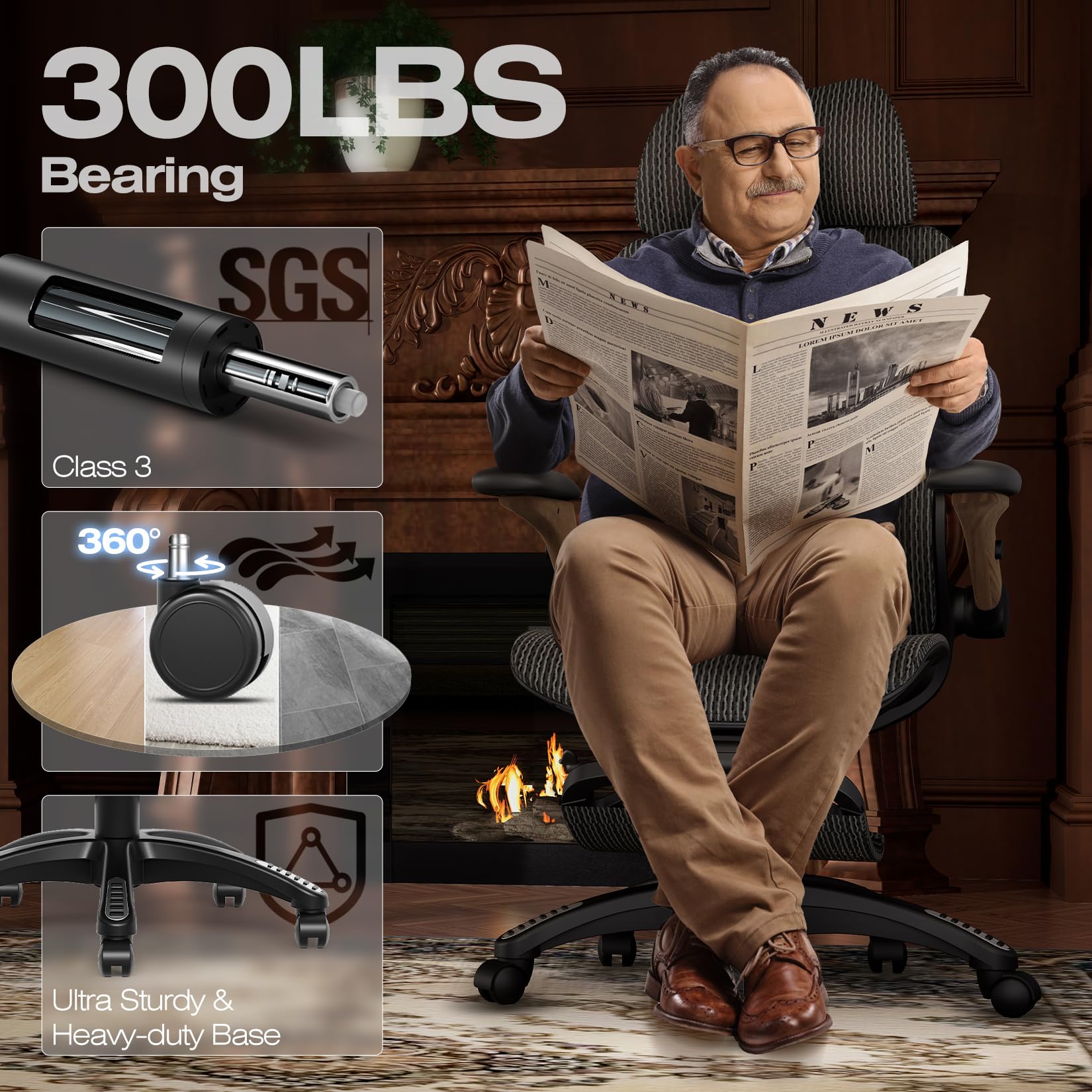 ELABEST X100 Ergonomic Office Chair with Footrest, Big and Tall Home Desk Chair with 5D Flip-Up Arms, Adjustable 3D Lumbar Support,High Back Rolling Computer Chair, Swivel Mesh Chairs (Coffee Break)
