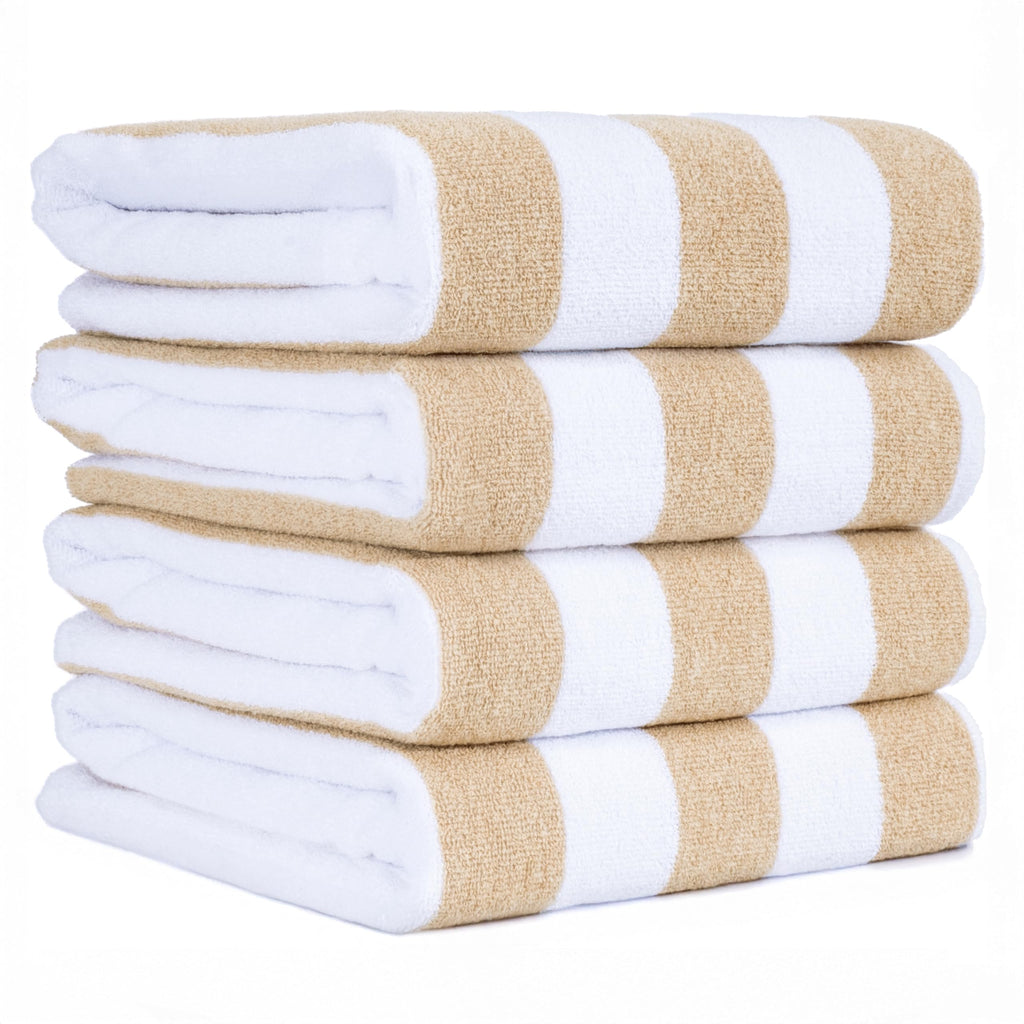American Soft Linen Cabana Striped Beach Towels, 30x60 inch 4 Piece Oversize Pool Towels, Quick Drying Sand Free Swim Towels, Beige