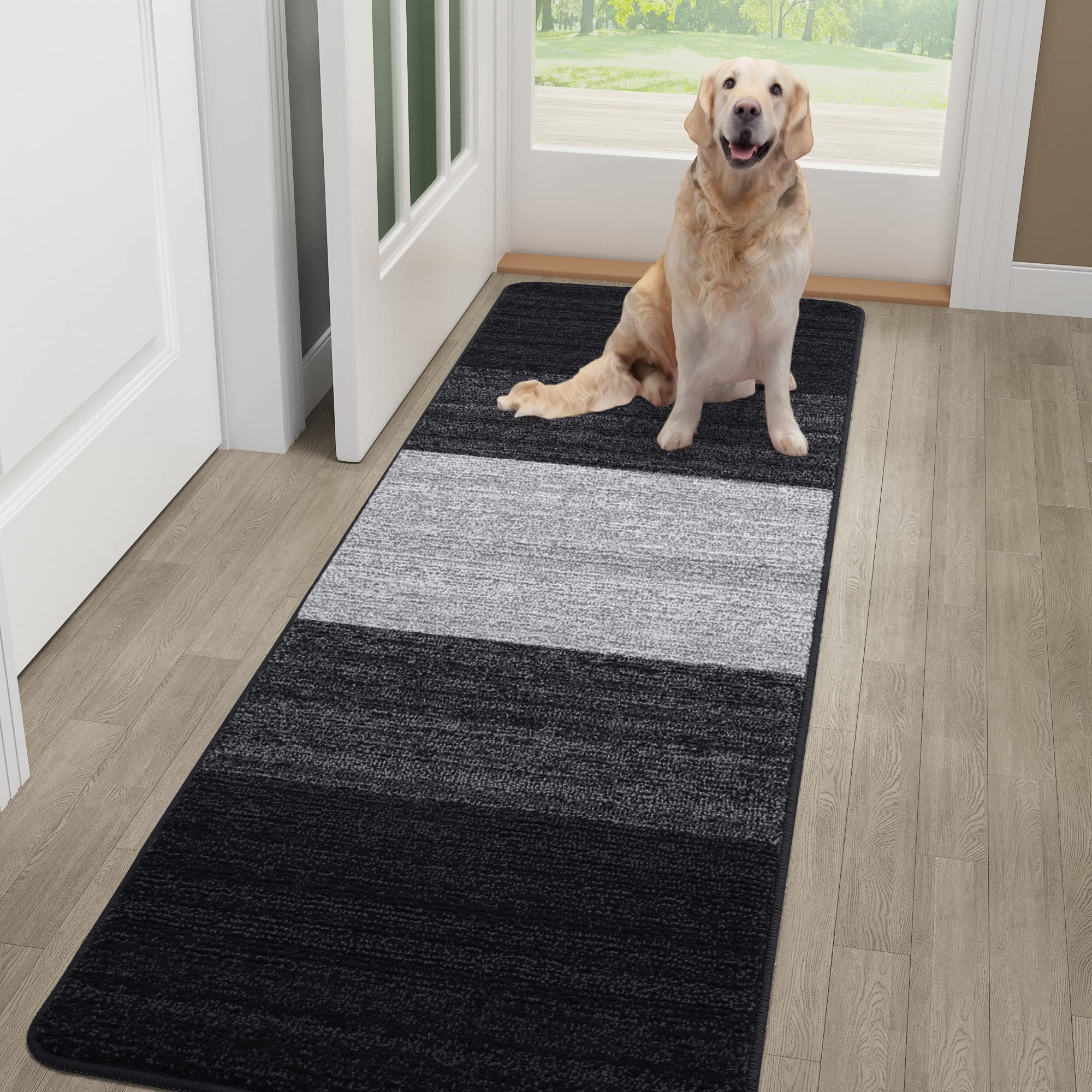 Kitinjoy Indoor Outdoor Door Mat, 30x17 Non-Slip Absorbent Dirt Trapper, Low-Profile Washable Inside Entrance Front Floor Mat, Sturdy Soft Entry Doormats for Entryway, Beige