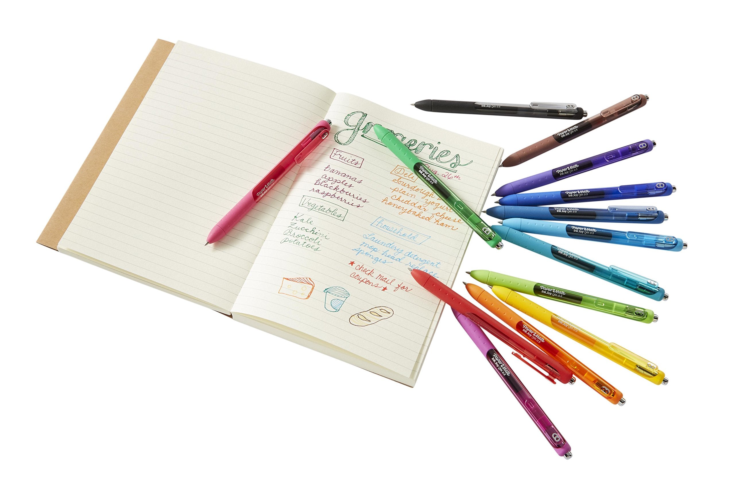 Paper Mate InkJoy Gel Pens, Retractable, Fine Point (0.5mm), Black Ink, 12 Count - Comfortable Grip, Writing, Teacher Supplies