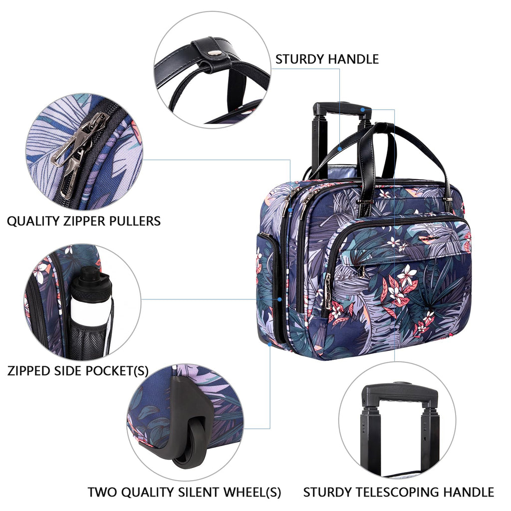 VANKEAN Rolling Laptop Bag Women with Wheels, Fits Up to 15.6 Inch Rolling Briefcase Water Repellent Rolling Computer Bag (Floral)
