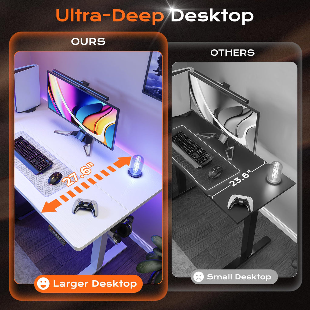 Huuger 48 x 28 Large Electric Standing Desk, Height Adjustable Desk, 27.6" Deep Desktop, Stand up Gaming, 2 Hooks, 3 Preset Heights, for Home Office, Black
