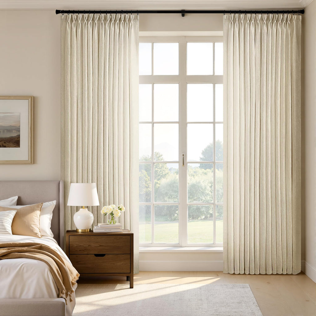 MIULEE Pinch Pleated Linen Curtains 84 Inches Long 2 Panels for Bedroom Living Room, Soft Thick Linen Textured Window Drapes Back Tab Hooks Semi Sheer Light Filtering Farmhouse，Beige