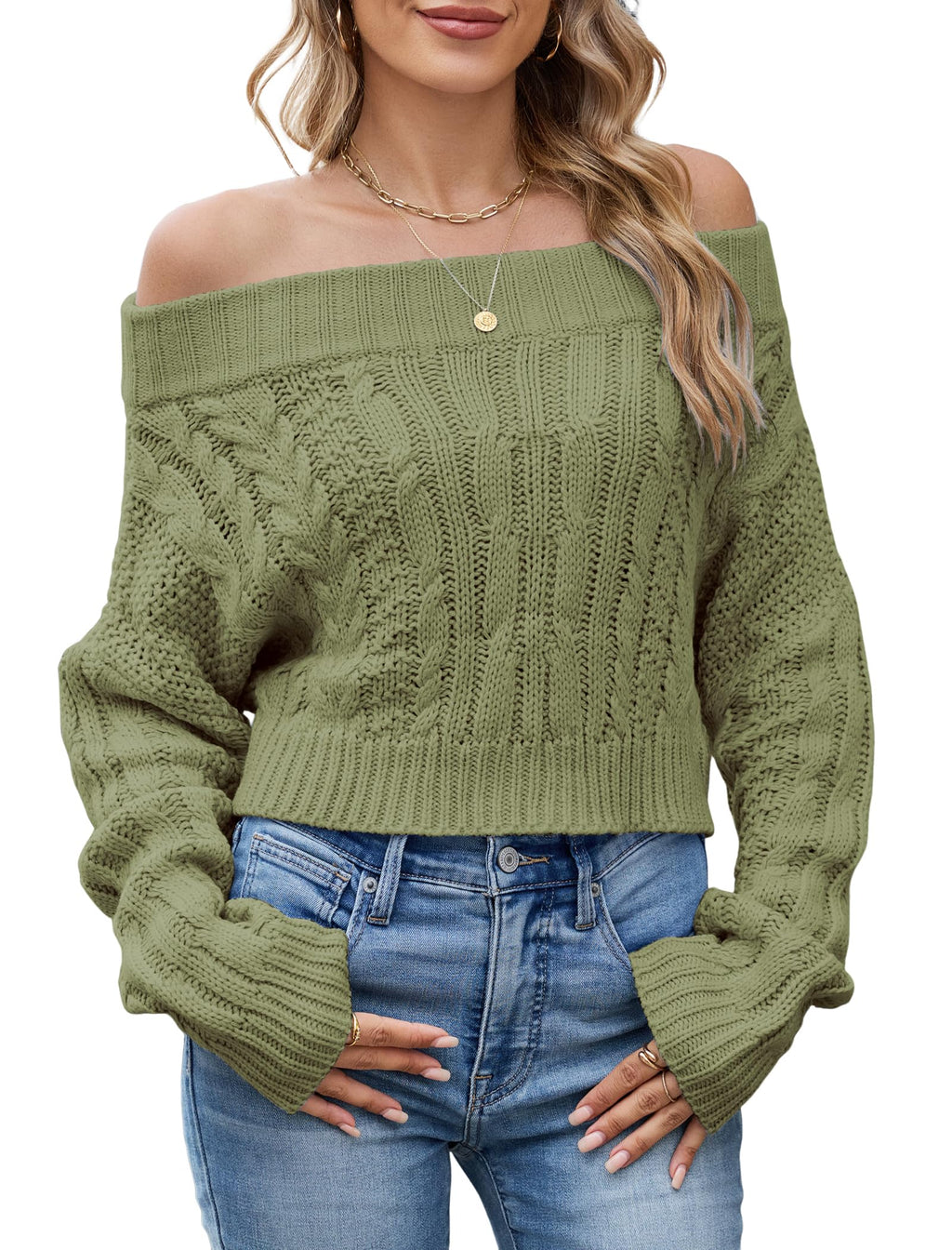 ZAFUL Women V Neck Button Knit Crop Sweaters Batwing Sleeve V Back Ribbed Hem Pullover Sweater