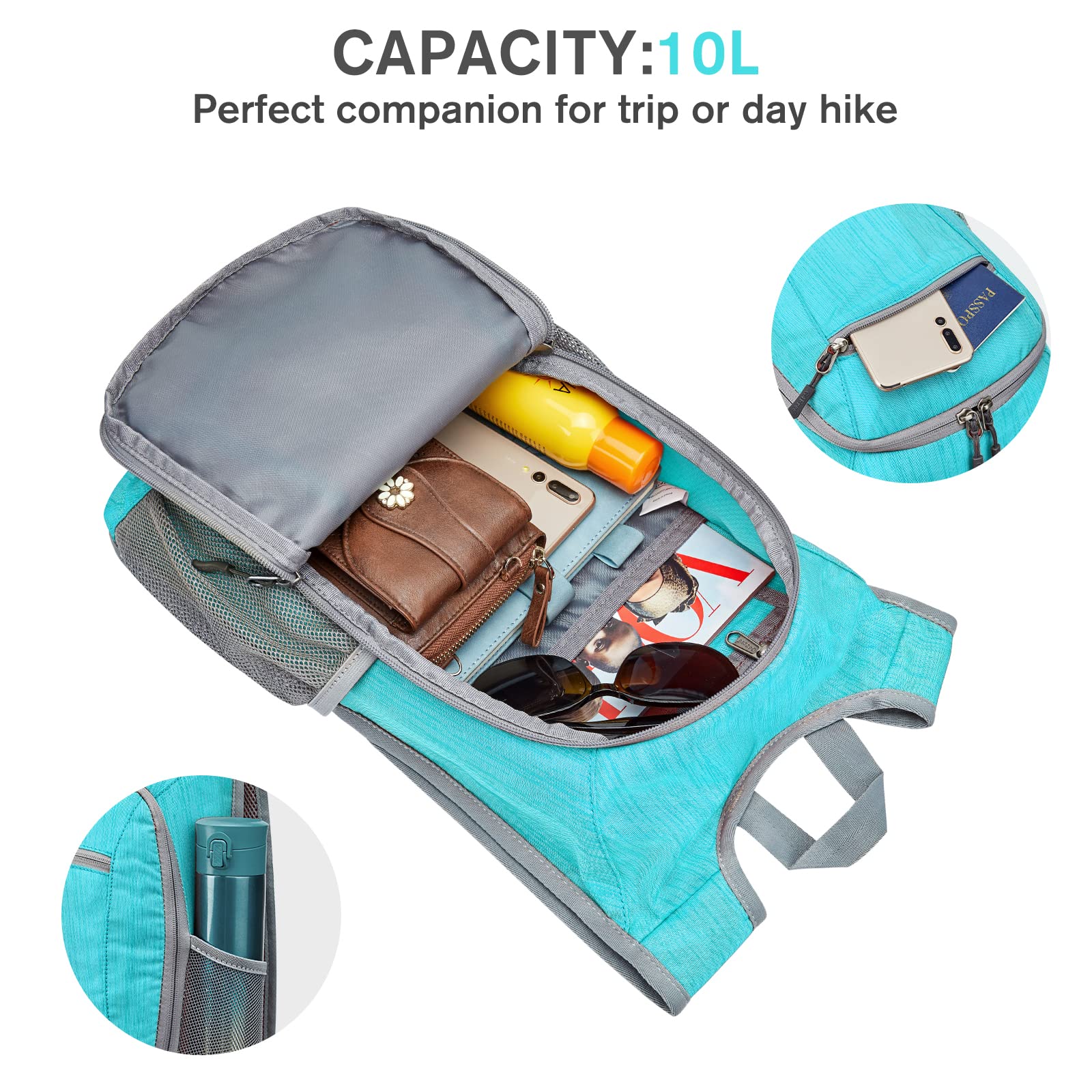 G4Free 10L/15L Hiking Backpack Lightweight Packable Hiking Daypack Small Travel Outdoor Foldable Shoulder Bag