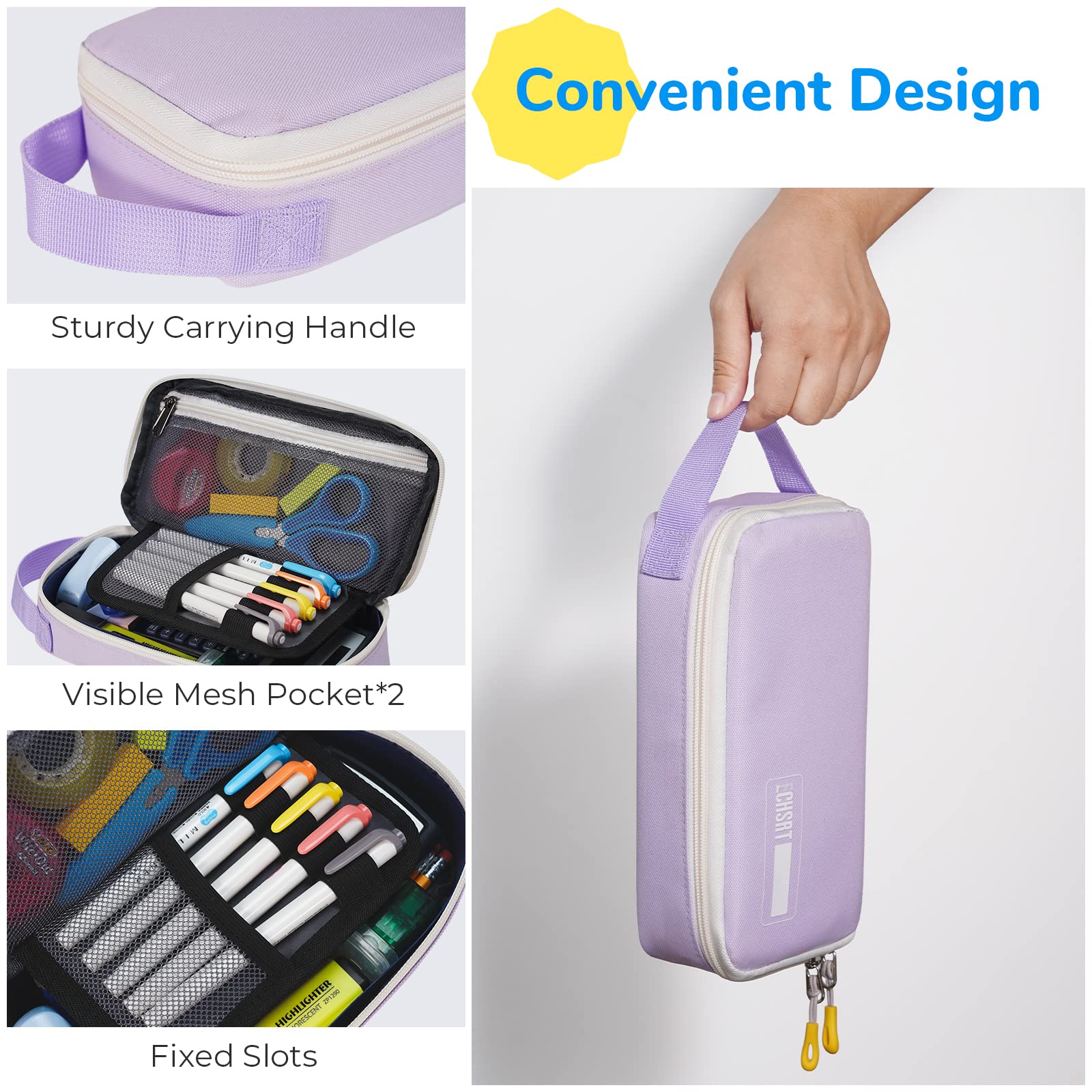 ECHSRT Large Pencil Case, Aesthetic Pen Pouch with Big Capacity, Minimalist Portable Stationery Bag with Handle for Office Organizer Aesthetic Pencil Cases