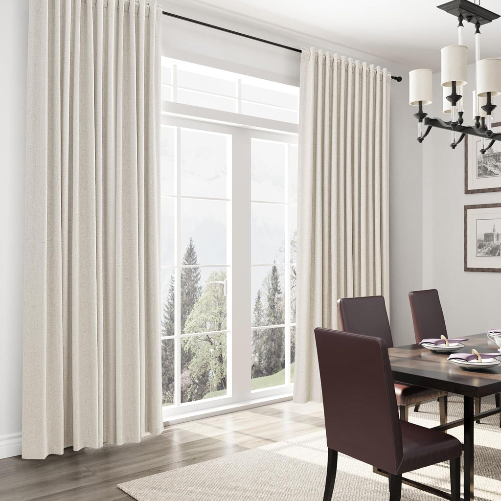 Joywell Extra Long 100% Blackout Linen Curtains 102 Inch Long 2 Panels Set for Bedroom Living Room Nursery,Back Tab Rod Pocket Room Darkening Thermal Insulated Black Out Window Drapes,Beige 52x102