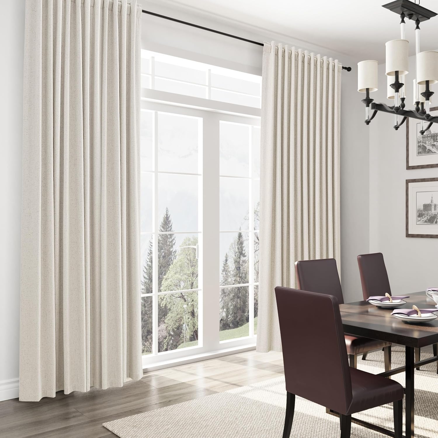 Joywell Extra Long 100% Blackout Linen Curtains 102 Inch Long 2 Panels Set for Bedroom Living Room Nursery,Back Tab Rod Pocket Room Darkening Thermal Insulated Black Out Window Drapes,Beige 52x102