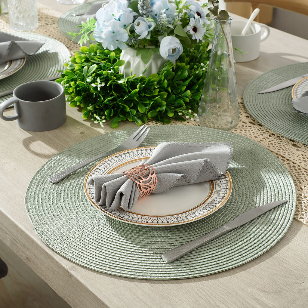 AHHFSMEI Round Placemats Set of 6 Heat Resistant Washable Non-Slip Woven Braided Table Mats for Dining Table Kitchen & Home Decor (Beige)