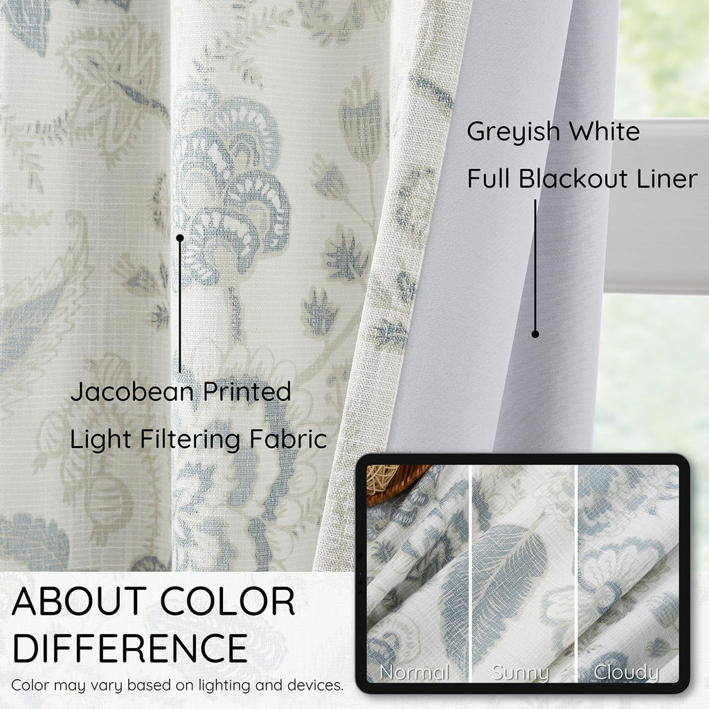 Kayne Studio Pinch Pleated Full Blackout Window Curtain Panels Botanical Floral Boho Leaf Print Country Farmhouse GreenYellow Room Darkening Thermal Insulated Window Treatment Bedroom,40"x84",2 Panels