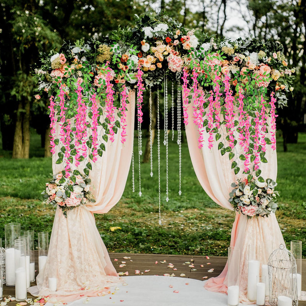 5 Pack Pink Wisteria Hanging Flowers Garland, 3.77 Feet Artificial Flower Vines, Fake Wisteria, Artificial Vines Hanging Garland for Backdrop Outdoor Yard Garden Decor