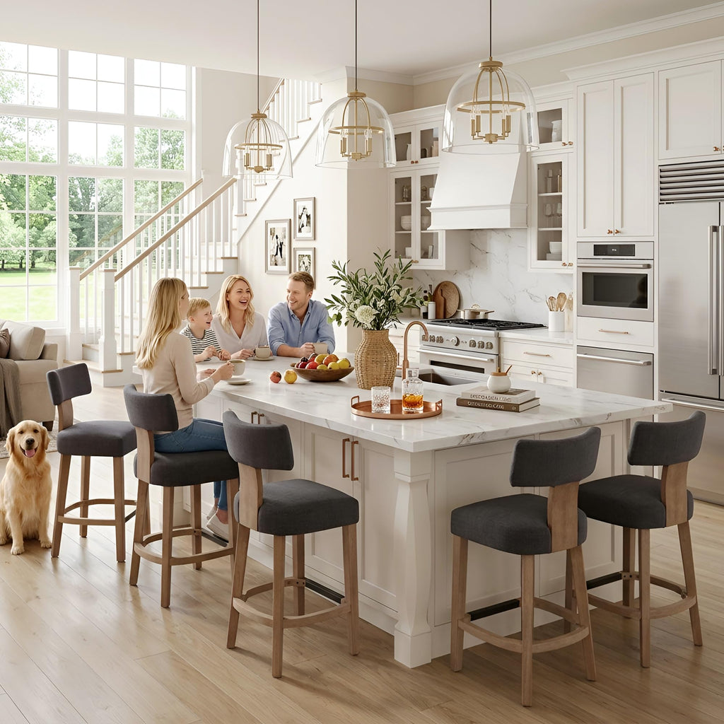 Farmhouse 30'' Extra Tall Bar Stools Set of 2 Modern Counter Height Barstools with Backs Rustic Wood Bar Stools Linen Upholstered Counter Chairs Kitchen Island Stool Chairs with Wood Frame, Beige
