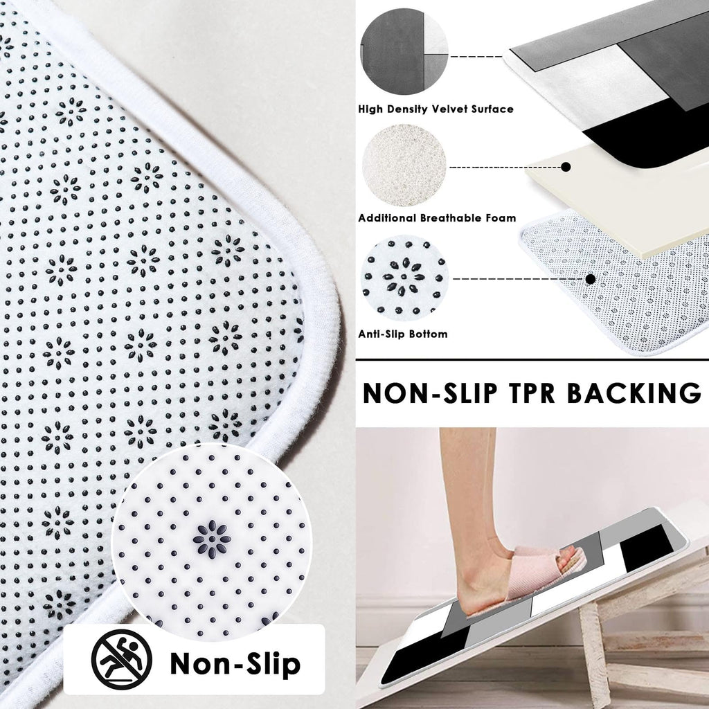 Beige Geometric Shower Curtain Set with Toilet Lid Cover and Non-Slip Rugs for Bathroom, Black Grey White Checkered 4 Pcs Shower Curtain, Modern Abstract Bathroom Set with 12 Hooks