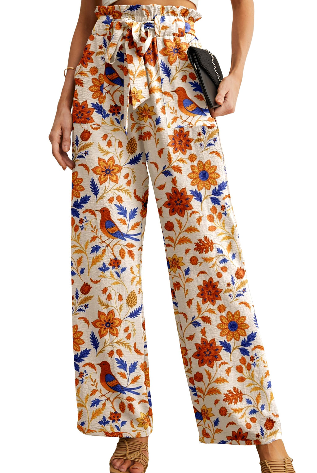 IWOLLENCE Women High Waist Palazzo Pants, Adjustable Knot Ankle Wide Leg Trousers Pockets Beach Vacation Lounge Office