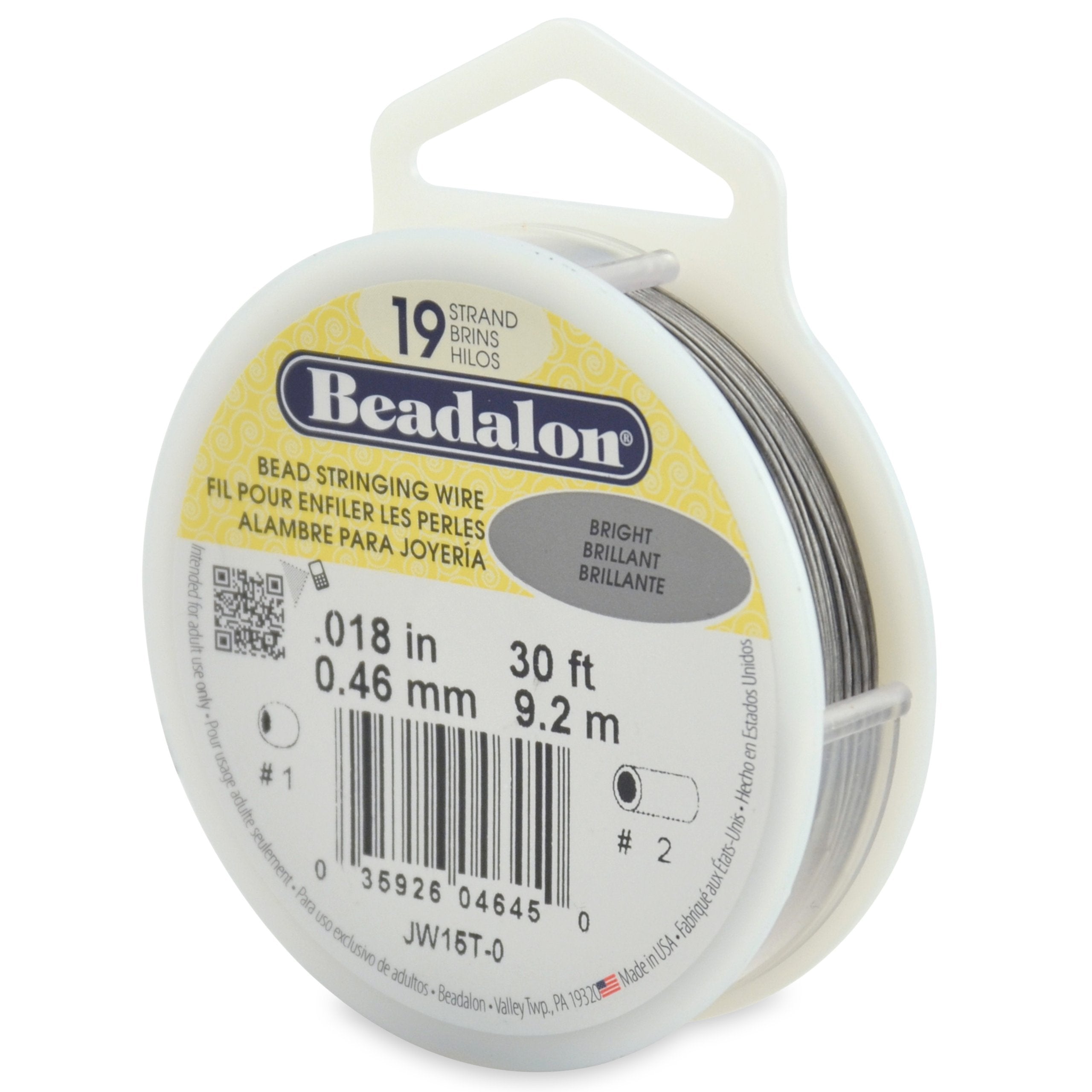 Beadalon 19 Strand Stainless Steel Bead Stringing Wire, .010 in / 0.25 mm, Bright, 100 ft / 31 m