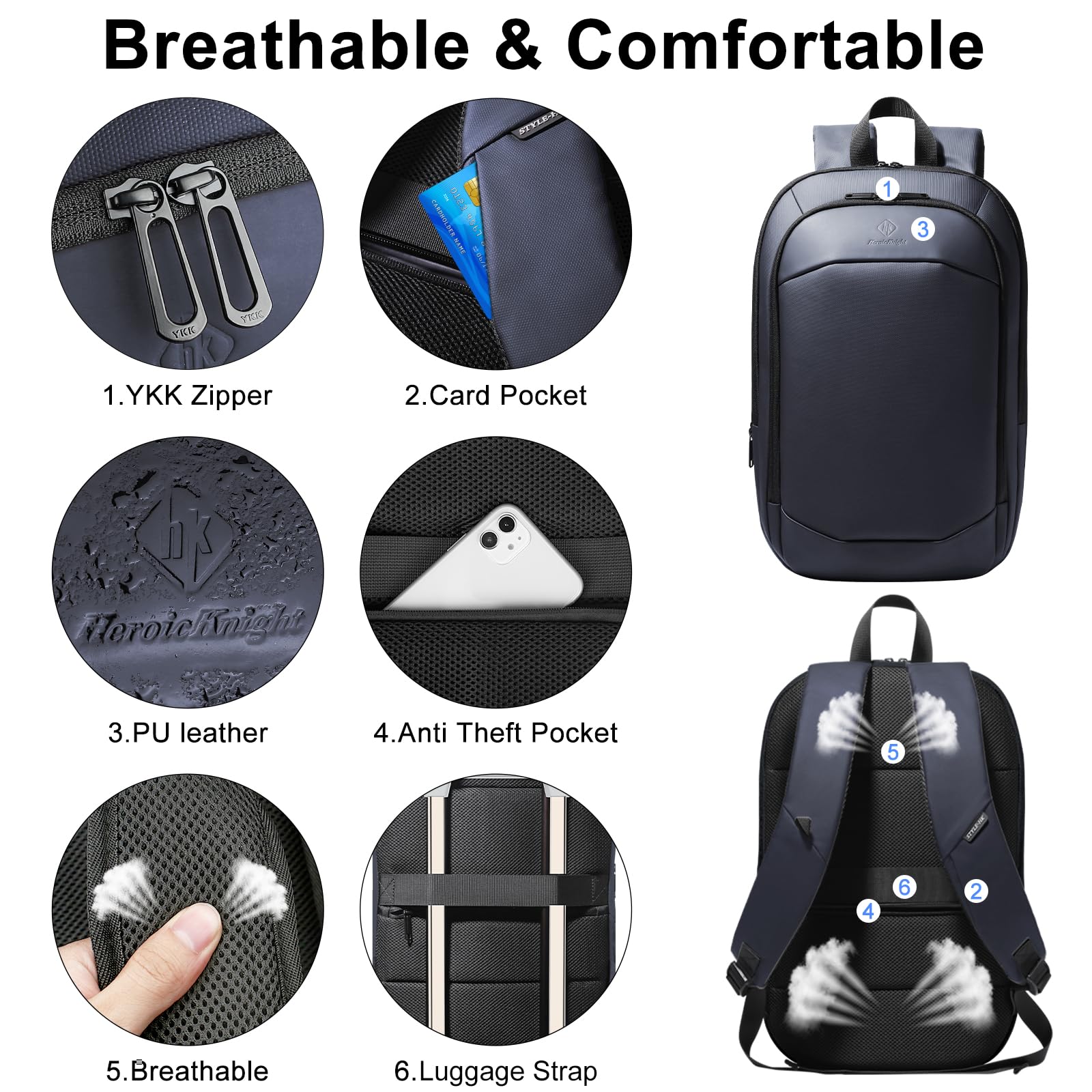 hk Business Backpack for Men 15.6 Inch,Slim & Expandable Waterproof Travel Laptop Backpack, Anti-Theft Lightweight Work Computer Bag, College Laptop Backpacks Gifts for Men Women-Black
