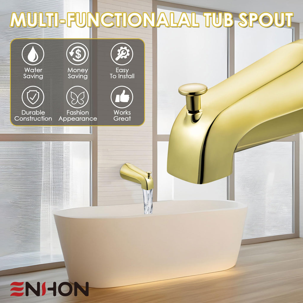 Enhon Slip on Tub Spout with Diverter, Compatible with American Standard 8888026.002 Tub Spout, Bathroom Bathtub Faucet, Fits 1/2 Copper Water Tube(5/8 Dia), 5/32 Hex Wrench(Brushed Nickel,1)