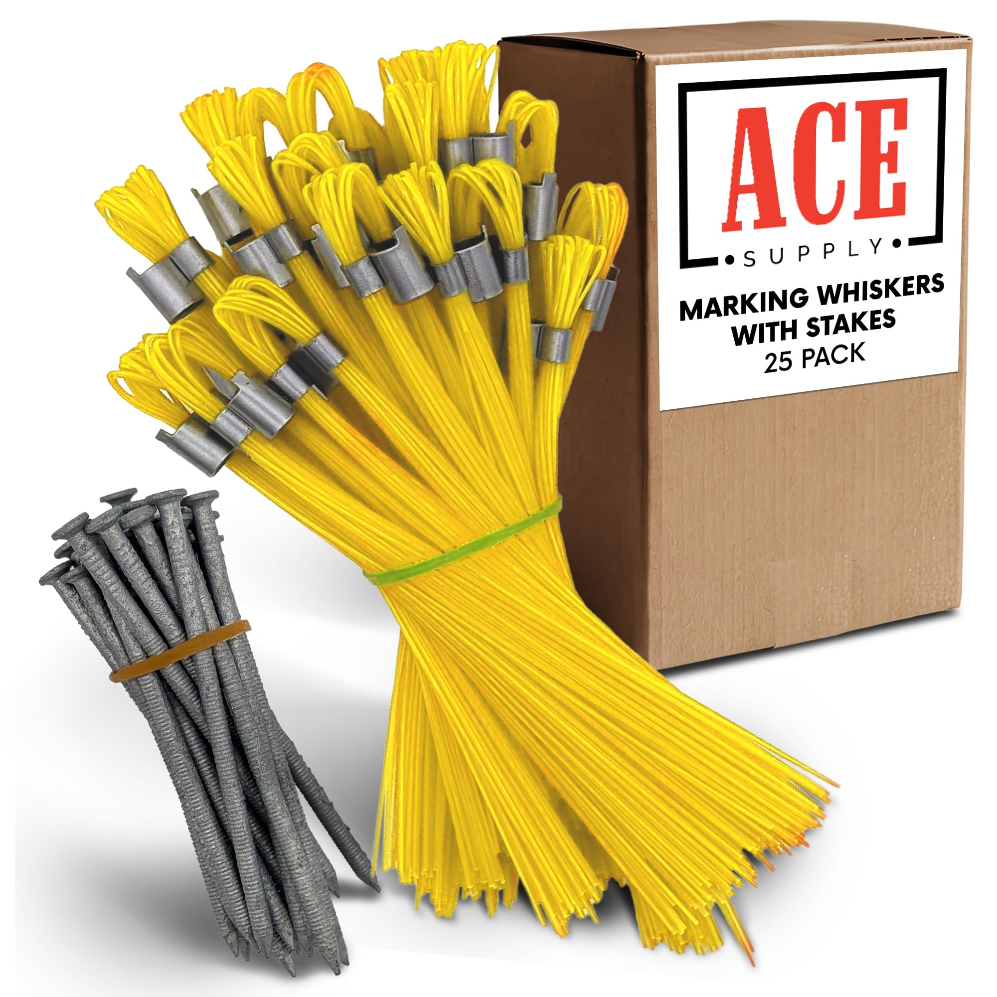 Blue Marking Whiskers With Stakes - 25 Pack - Durable Marking Whisker Set - Use Survey Whiskers As Ground Markers, Construction Markers, Or Trail Markers