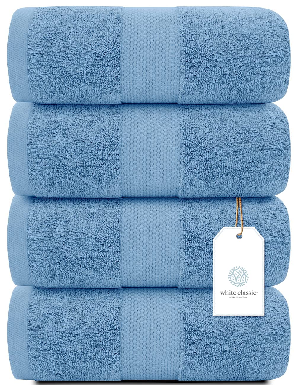 White Classic Luxury Bath Towels Set of 4 Large - 700 GSM Turkish Cotton Ultra Soft Bath Towels 27x54 | Highly Absorbent and Quick Dry | Hotel Towels for Bathroom Luxury, Plush Shower Towels, White