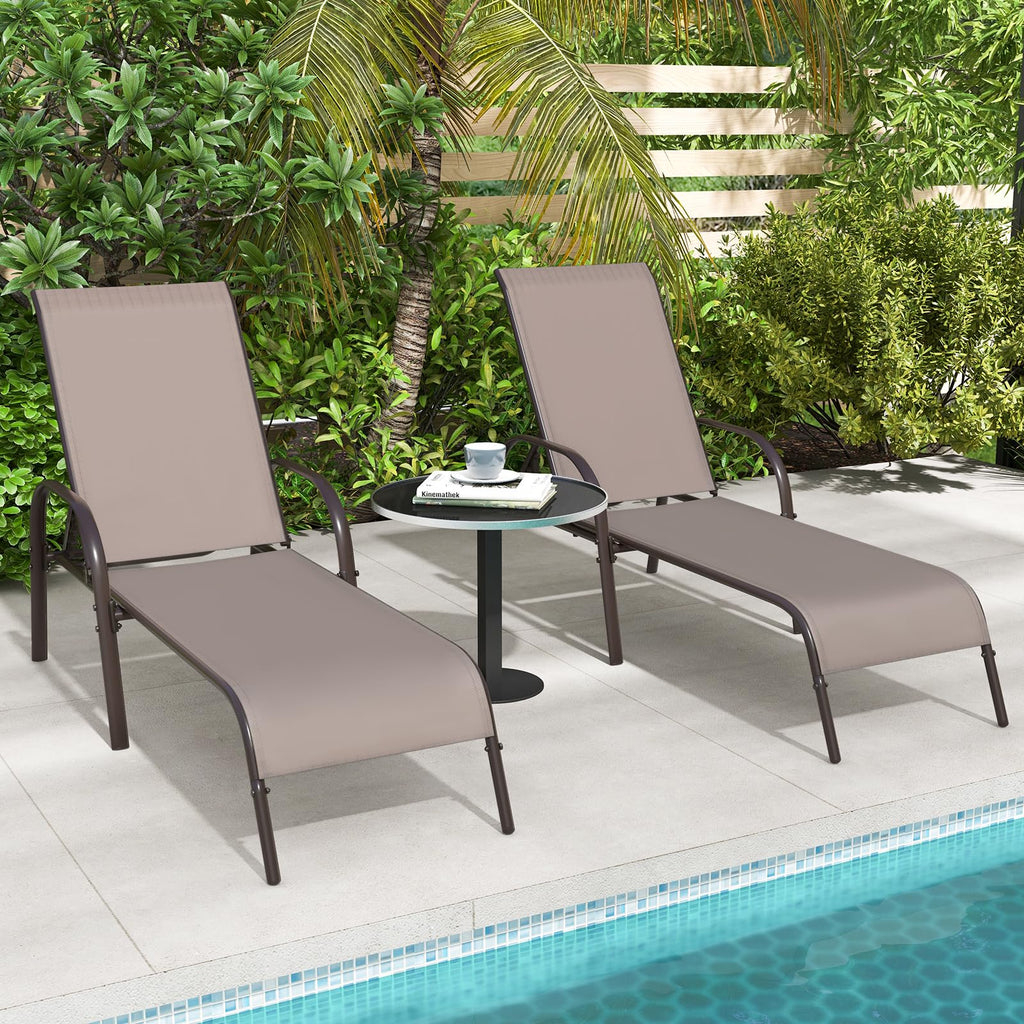 Giantex Patio Lounge Chair, Outdoor Chaise Lounge with 5 Adjustable Backrest, Sturdy Steel Frame, Sunbathing Recliner, Beach Chair, Tanning Chair for Outside, Yard, Balcony, Pool Chairs, Black