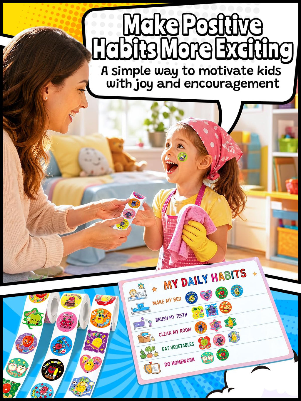 HORIECHALY 3 Rolls Scratch and Sniff Stickers for Kids, 600PCS Smelly Scented Stickers, Kid's Reward Sticker, Classroom Teacher Must Haves, School Supplies Incentives Christmas Children‘s Gift-1.57''