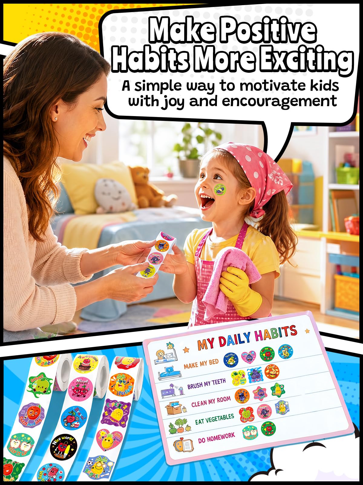 HORIECHALY 3 Rolls Scratch and Sniff Stickers for Kids, 600PCS Smelly Scented Stickers, Kid's Reward Sticker, Classroom Teacher Must Haves, School Supplies Incentives Christmas Children‘s Gift-1.57''