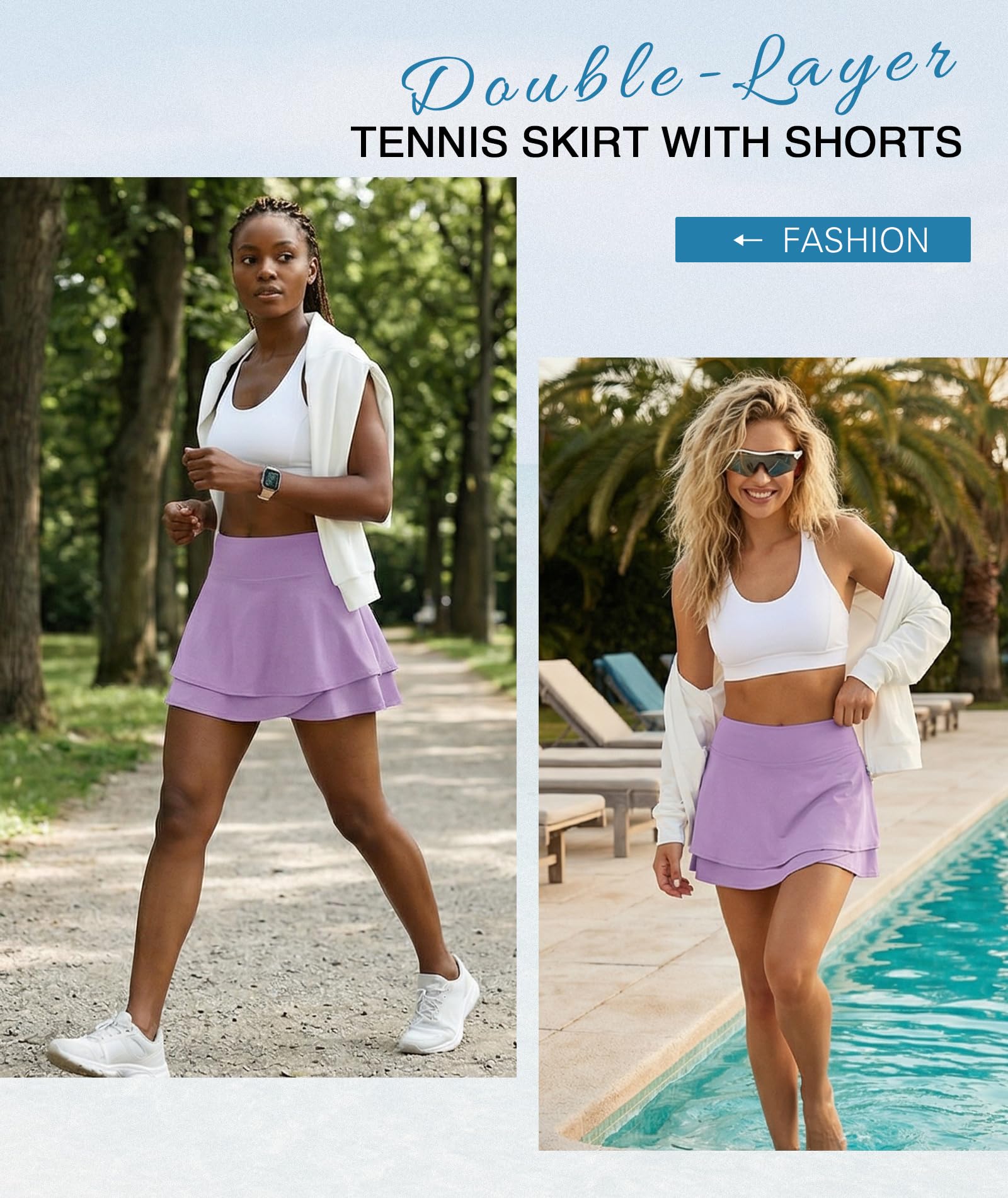 EARKOHA Women Tennis Skort Athletic Golf Skirt High Waisted Layered Running Skirt Built-in Shorts with 2 Pockets