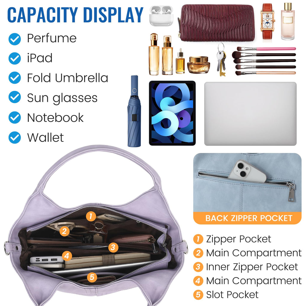 KOGTLA Medium Vegan Leather Purses for Women with Detachable Satchel Strap, Ladies Handbags, Tote Hobo Bags with Two-Handle