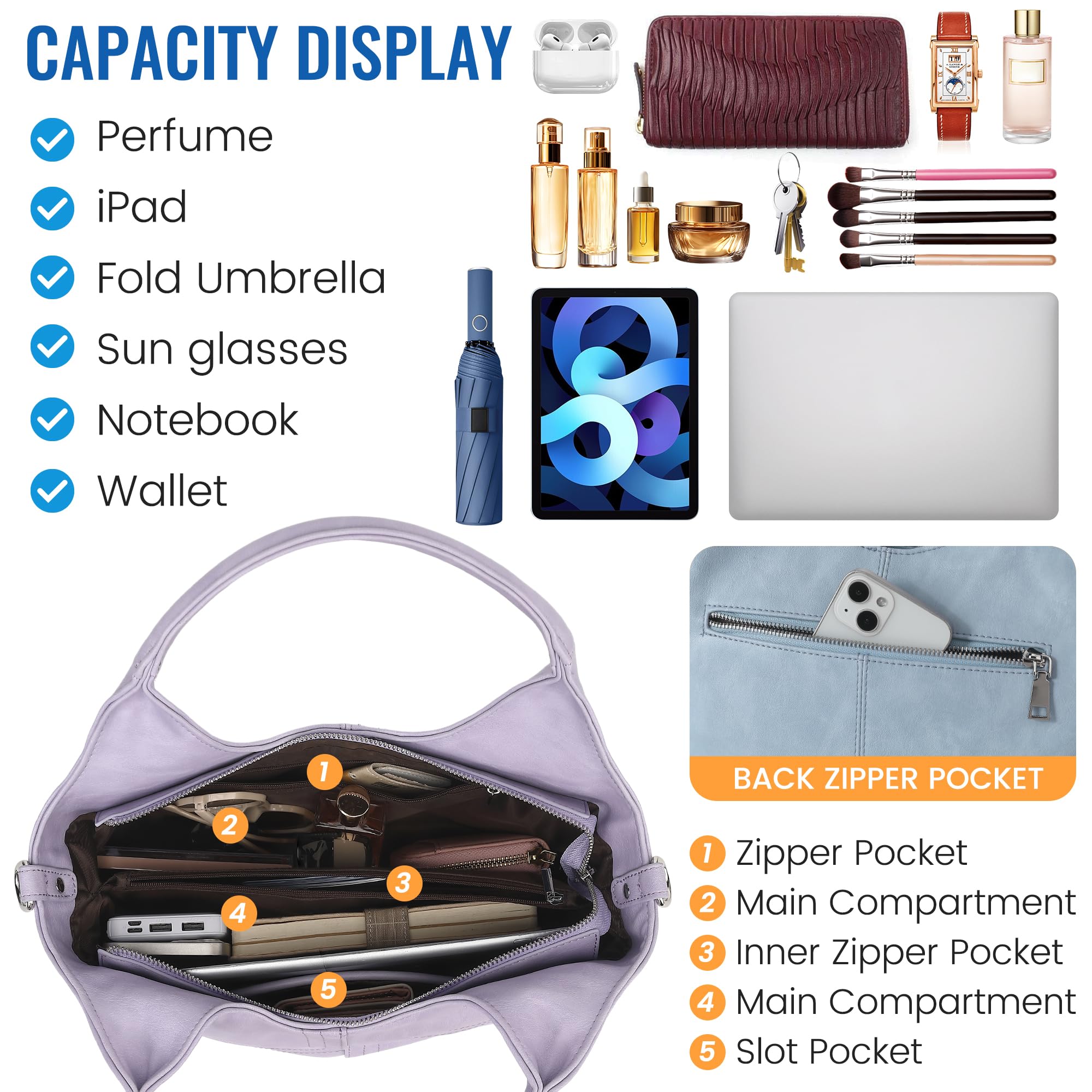 KOGTLA Medium Vegan Leather Purses for Women with Detachable Satchel Strap, Ladies Handbags, Tote Hobo Bags with Two-Handle