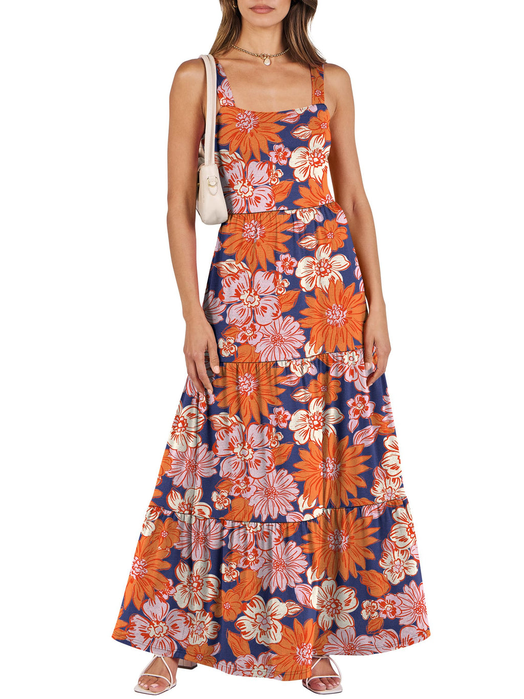 ANRABESS Women's Summer Casual Long Maxi Beach Vacation Dresses Sleeveless Square Neck Flowy Tiered Sun Dress with Pockets