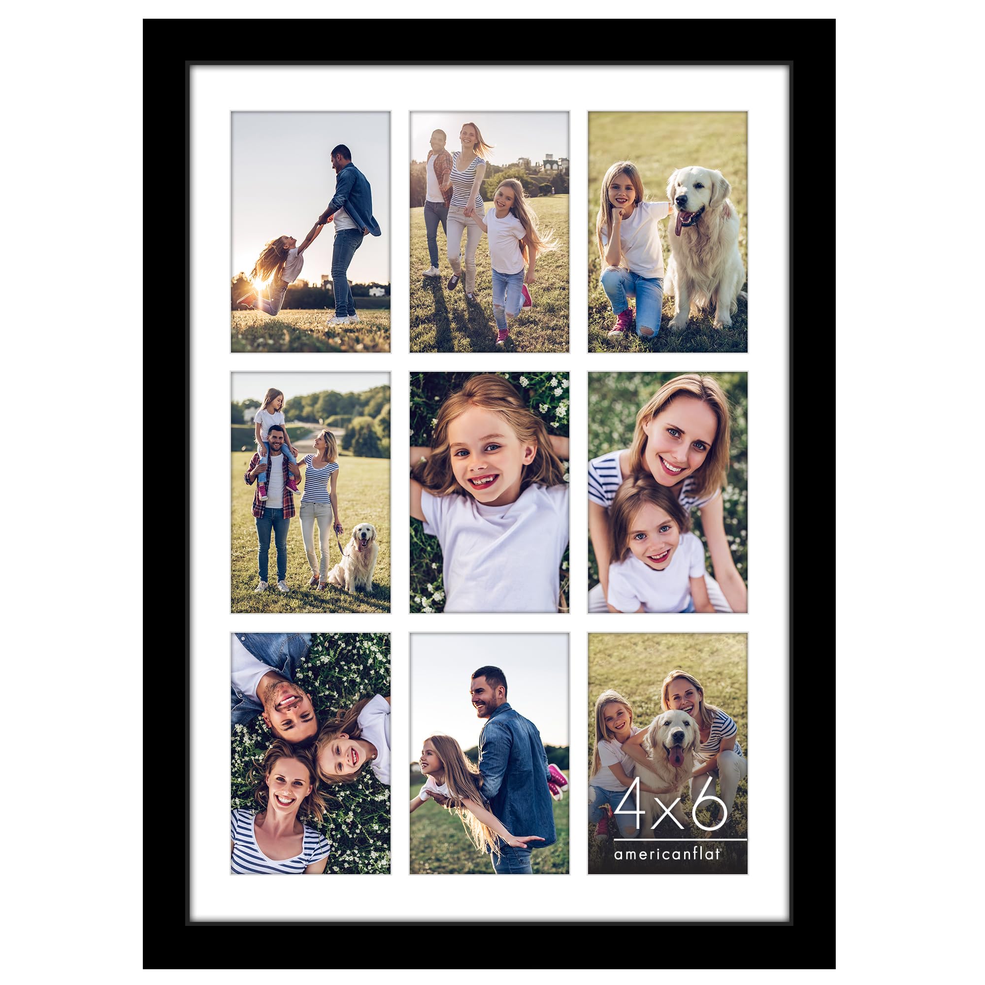 Americanflat 4x6 Double Picture Frame with Shatter-Resistant Glass - Fits Two 4x6 Photos or use as One 6x14 Frame - Signature Collection - Collage Frames for Tabletop and Wall Display - Black