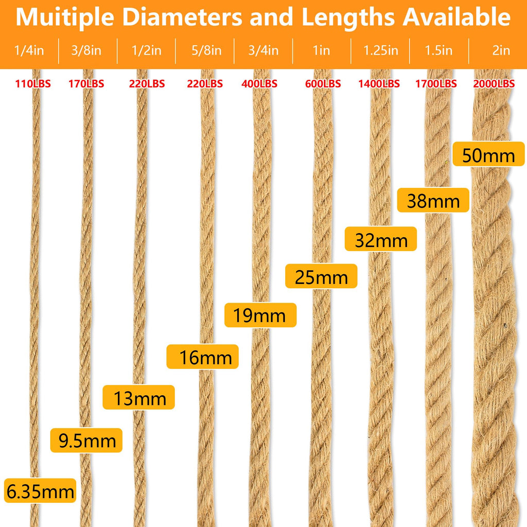 Manila Rope 2 Inch X 50 Ft, Thick Hemp Rope 4 Strand Twisted, Natural Hemp for Crafts Heavy Duty Multipurpose for Swing Bed, Camping, Tug of War, Docks, DIY Projects.