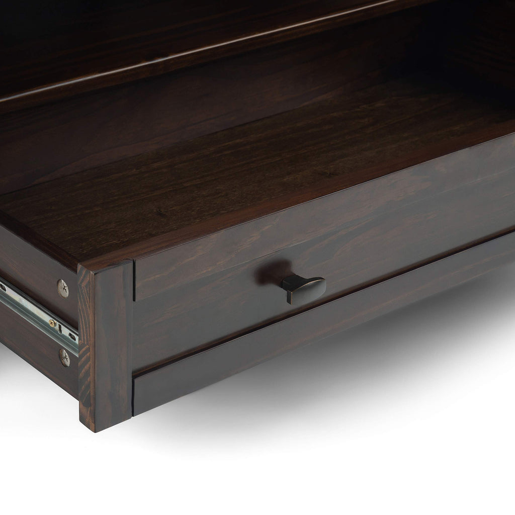 SIMPLIHOME Warm Shaker Coffee Table - 48 inch Wide Solid Wood Coffee Table in Black, Transitional Living Room Table with 2 Drawers, Open Shelf, Shaker Fronts and Tapered Legs
