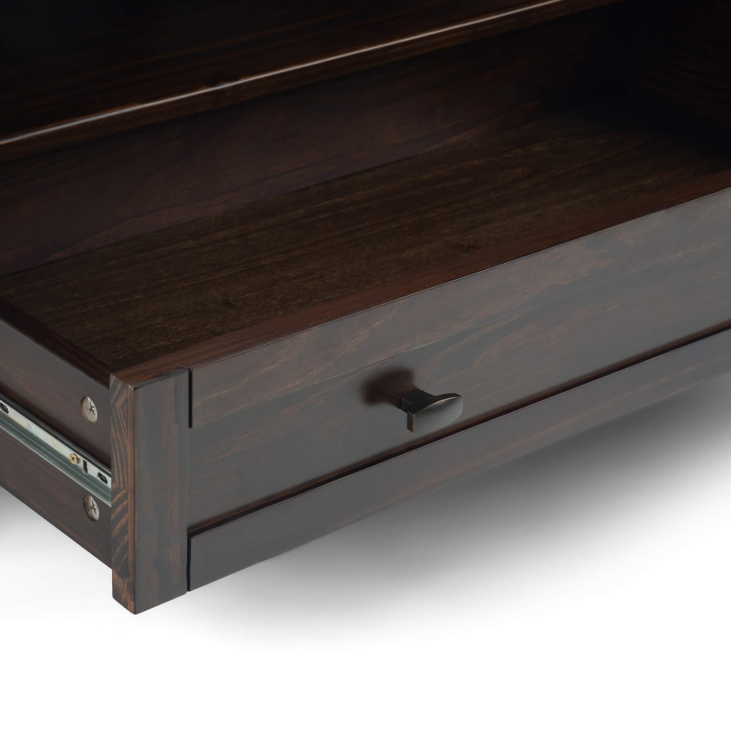 SIMPLIHOME Warm Shaker Coffee Table - 48 inch Wide Solid Wood Coffee Table in Black, Transitional Living Room Table with 2 Drawers, Open Shelf, Shaker Fronts and Tapered Legs