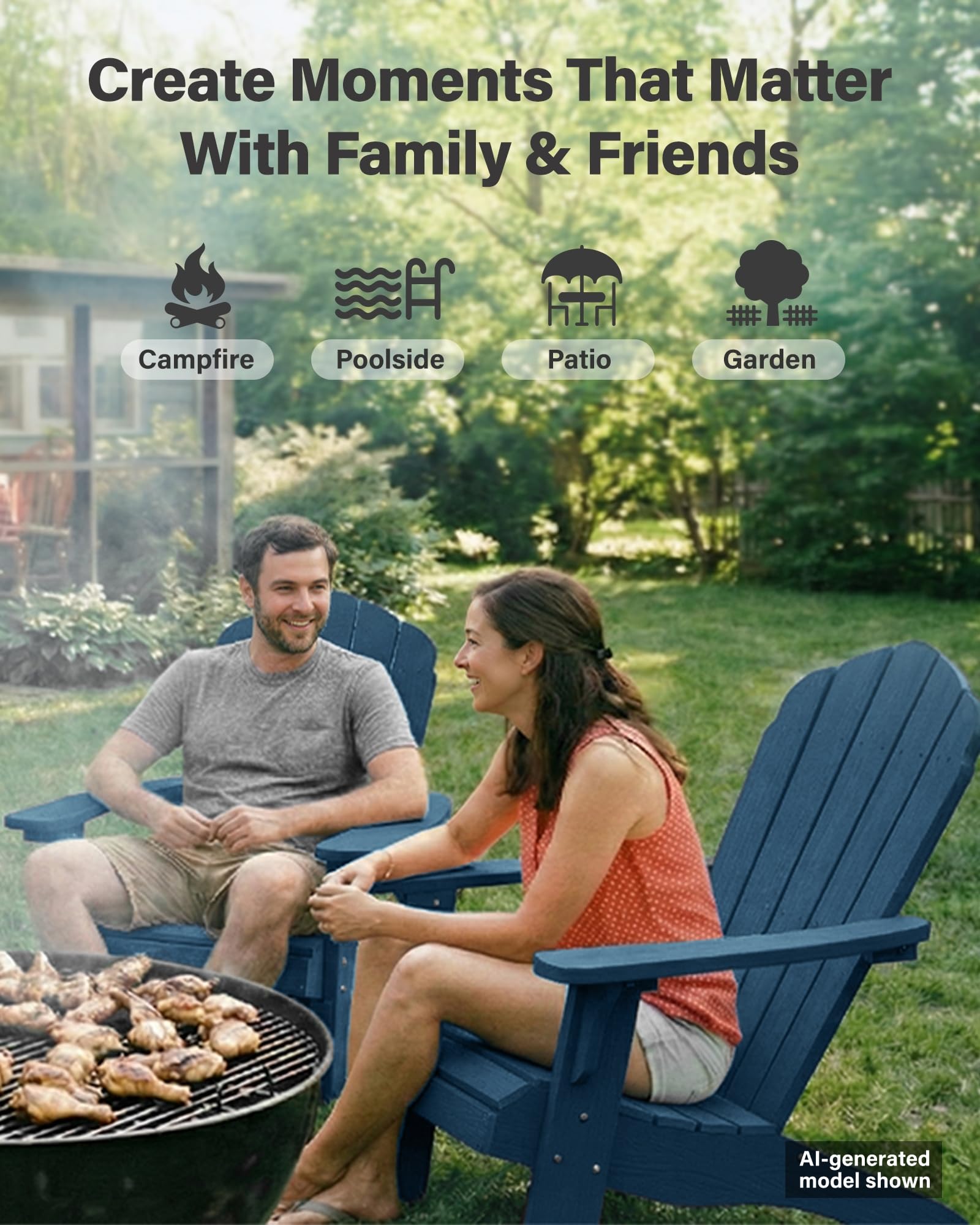 YEFU Oversized Plastic Adirondack Chair Set of 2 with Cup-Holder (Large Dual-Purpose), Weather Resistant, Poly Lumber Outdoor Chairs Duty Rating Widely Used in Patio, Lawn, Outside, Deck Chairs-Black