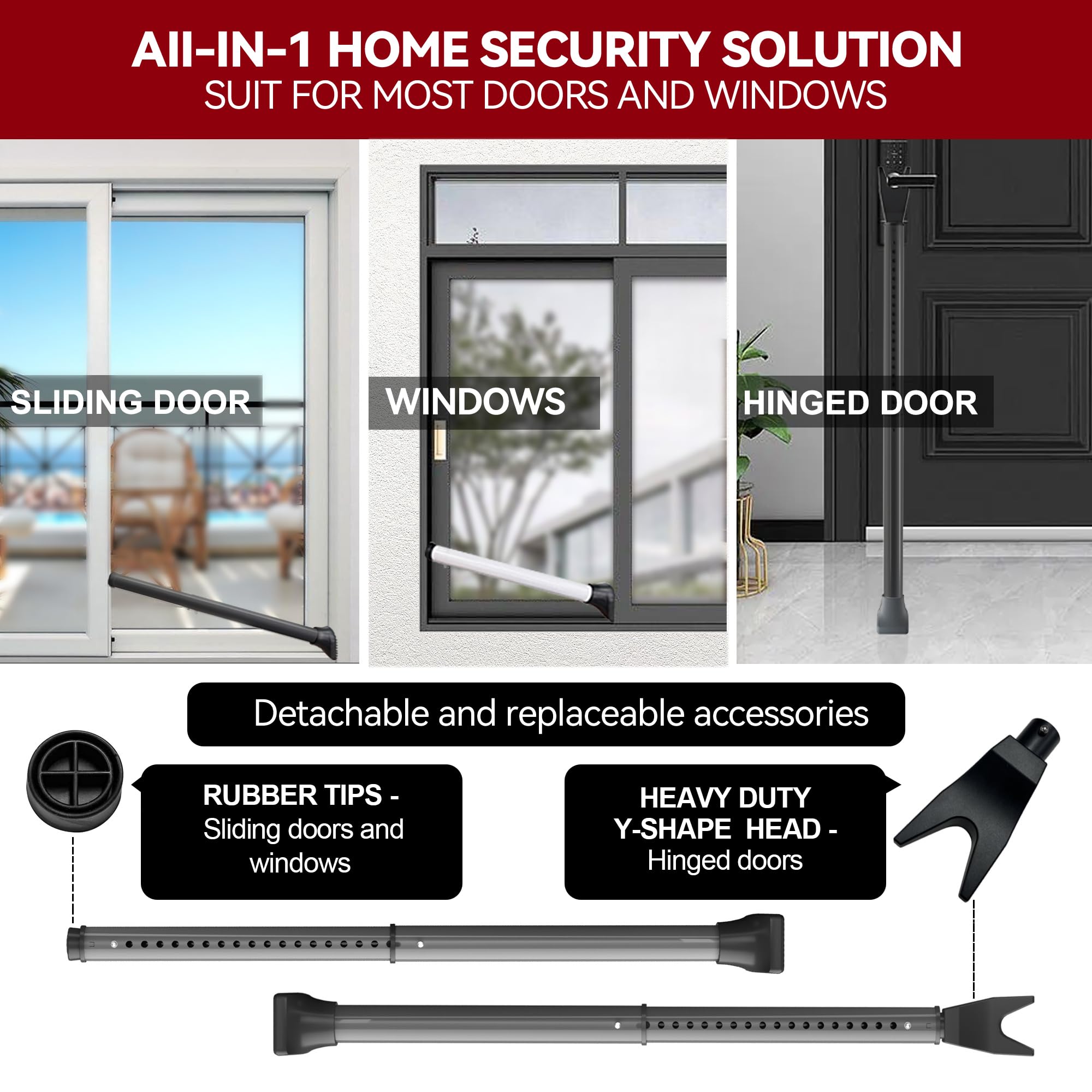 AceMining Upgraded Door Security Bar & Sliding Patio Bar, Heavy Duty Stoppers Adjustable Jammer for Home, Apartment, Travel (1 Pack,Grey)