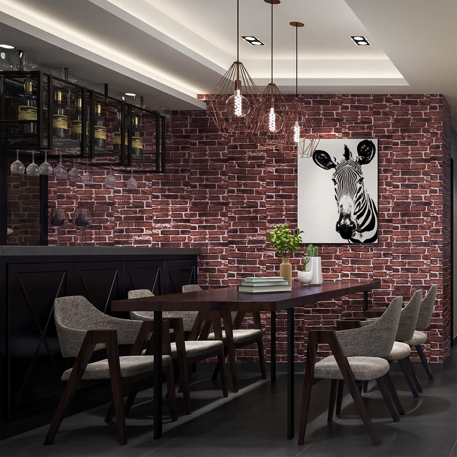 10PCS 3D Wall Panels Peel and Stick 3D Brick Wallpaper Peel and Stick Faux Stone Wall Panel Foam Brick Self-Adhesive Wallpaper (Black,10pcs)
