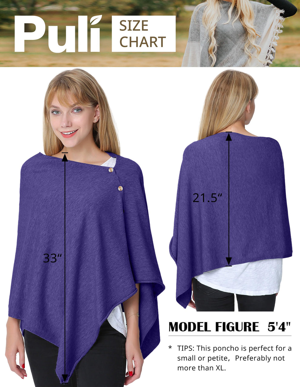 PULI Women's Versatile Knitted Shawls Scarf Poncho Sweater with Buttons Lightweight Spring Summer Fall Wraps