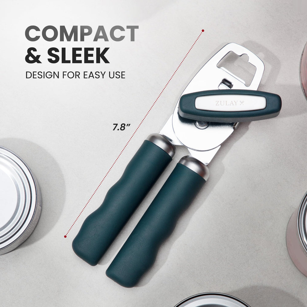 Zulay Kitchen Heavy Duty Stainless Steel Can Opener Manual with Bottle Opener - Rust Proof Manual Can Opener With Turn Knob & Comfy Soft Grip Handles - Airy Lilac