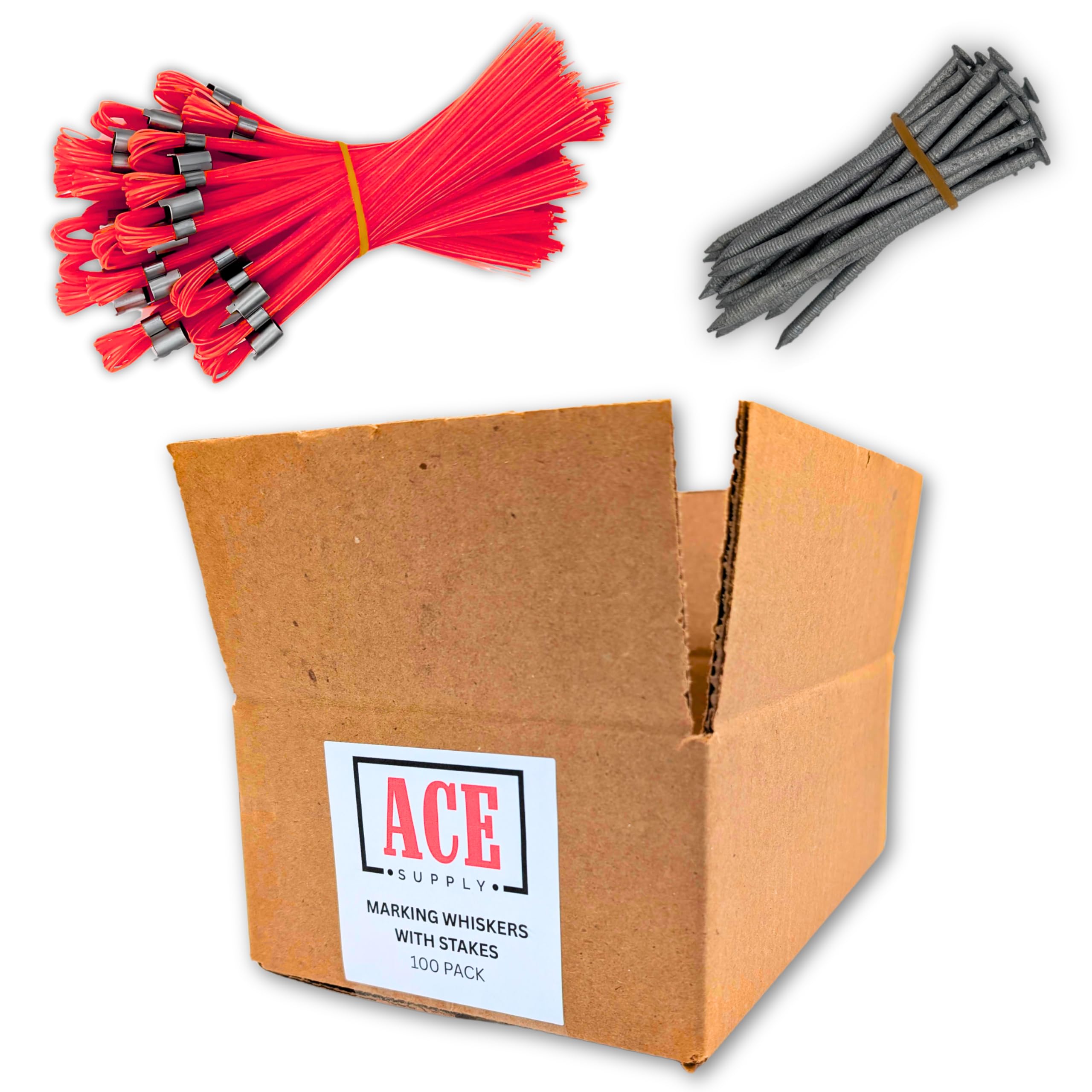 Blue Marking Whiskers With Stakes - 25 Pack - Durable Marking Whisker Set - Use Survey Whiskers As Ground Markers, Construction Markers, Or Trail Markers