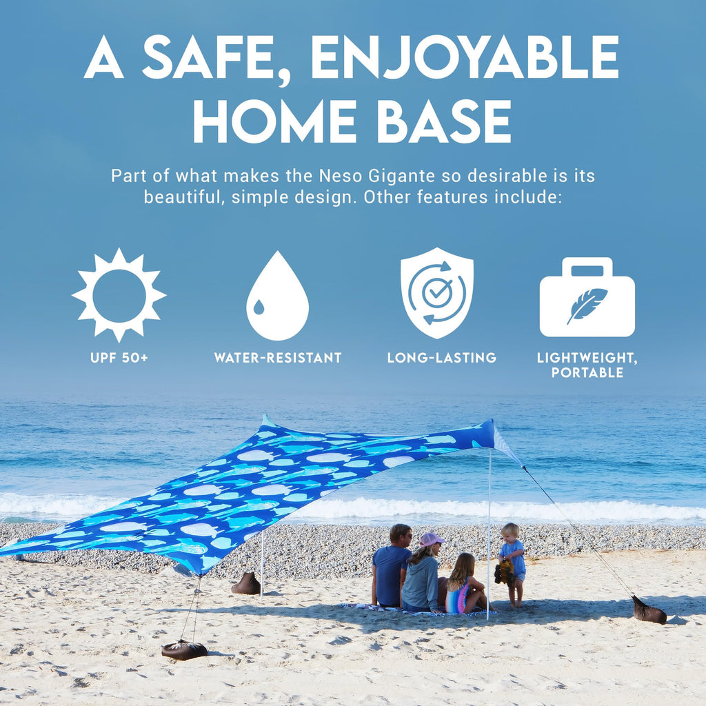 Neso Gigante Portable Beach Tent Sun Shelter - Lightweight Beach Shade Canopy - Easy Setup for Family Outings - Patented Reinforced Corners - UPF 50+ - 8ft Tall, 11 x 11ft - Save The Whales