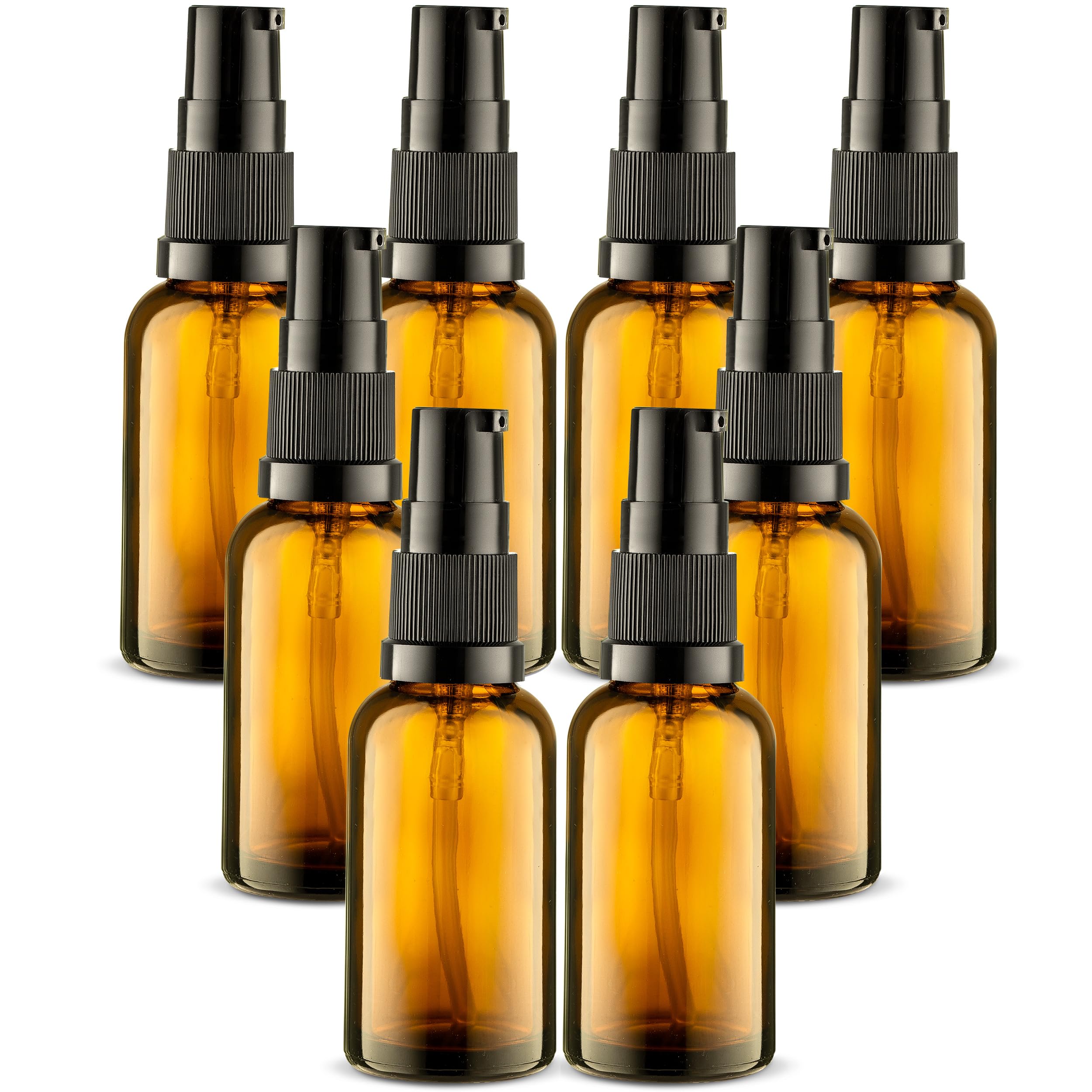 VitalUp Empty Refillable Glass Amber Pump Bottle Ideal for Lotion Cream Essential Oil Travel Small Container - 2 Pack (50ml)