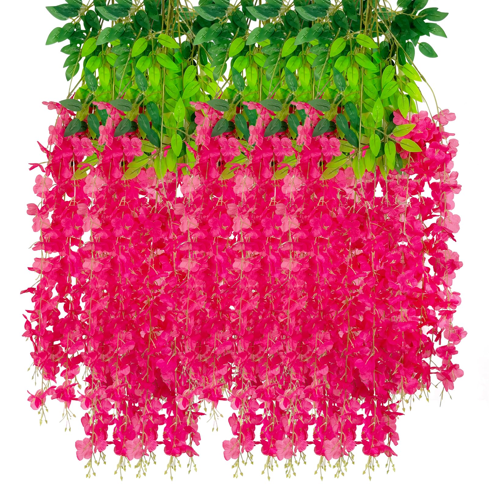 5 Pack Pink Wisteria Hanging Flowers Garland, 3.77 Feet Artificial Flower Vines, Fake Wisteria, Artificial Vines Hanging Garland for Backdrop Outdoor Yard Garden Decor