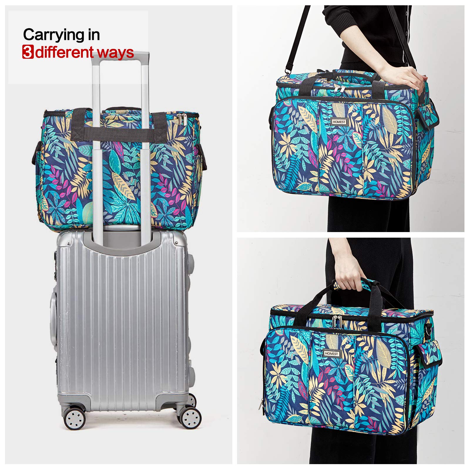 HOMEST Sewing Machine Carry Case, with Shoulder Strap and Front Pocket | Fits most standard Singer, Brother and Janome machines, with storage pockets for sewing accessories and tools, Floral