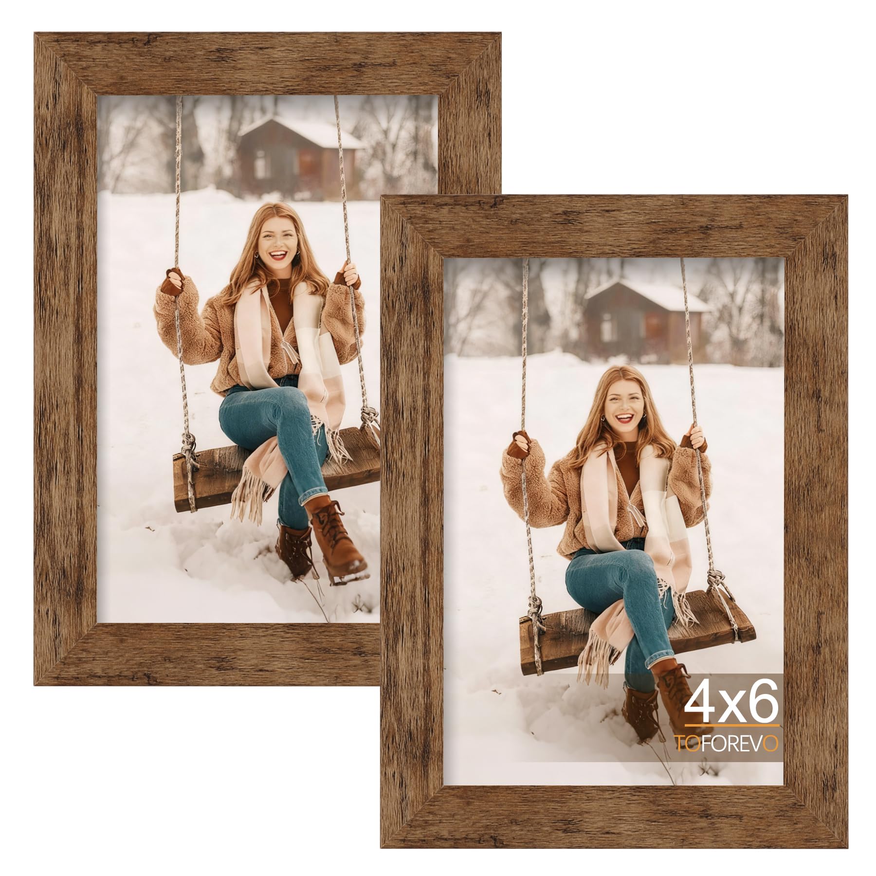 TOFOREVO Picture Frames 4x4 Set of 2 Black Wood Grain Photo Frame for Gallery Wall Mounting or Tabletop Display