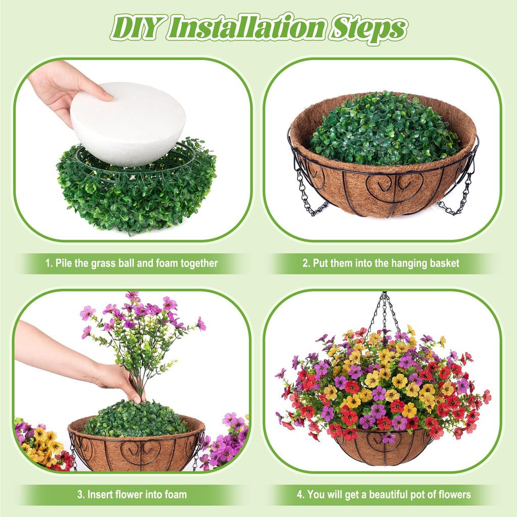 Ammyoo Artificial Faux Hanging Plants Flowers Basket for Spring Outdoor Decoration, Fake Silk Daisy UV Resistant Look Real with Eucalyptus Leaves Summer Outside Decor for Home Patio Garden