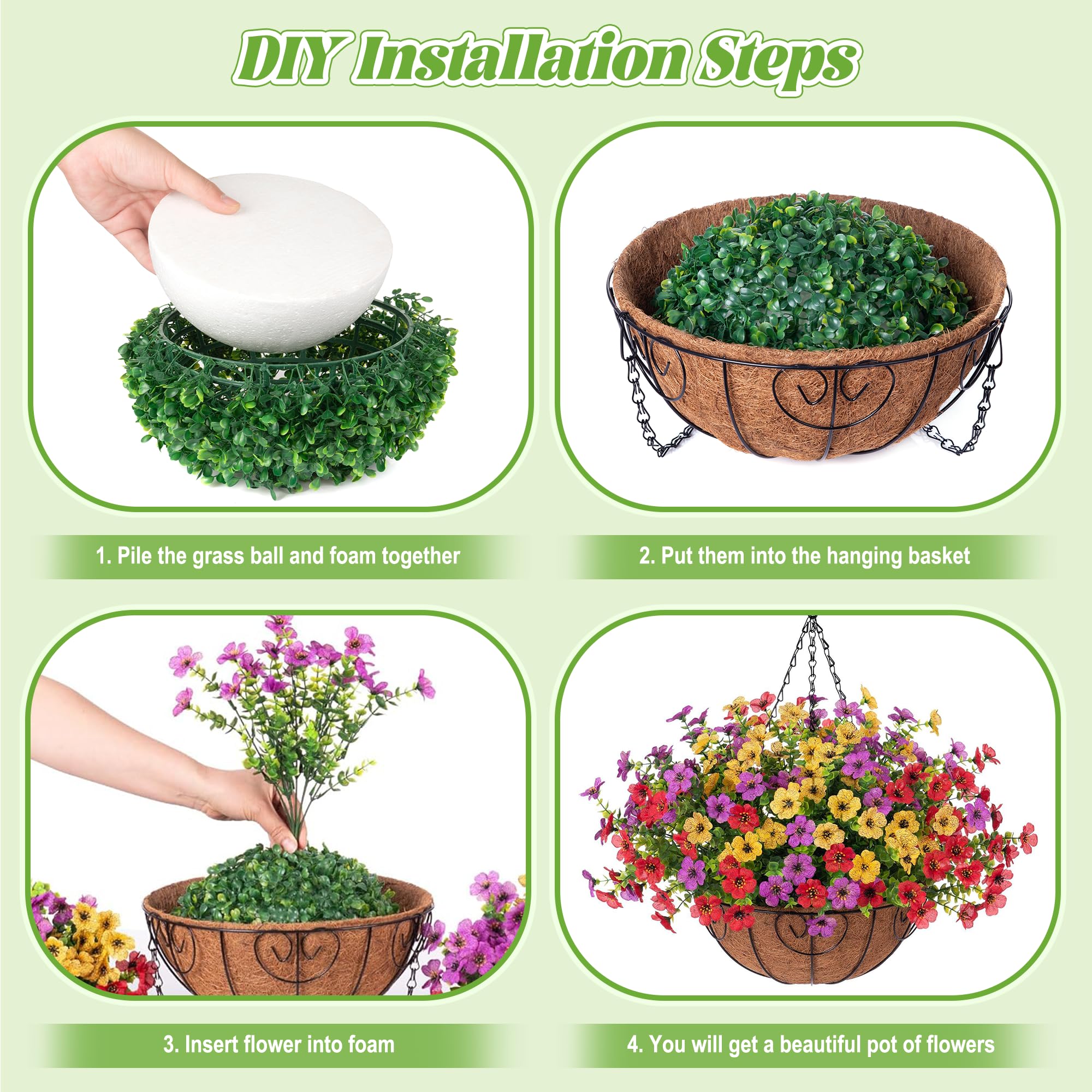 Ammyoo Artificial Faux Hanging Plants Flowers Basket for Spring Outdoor Decoration, Fake Silk Daisy UV Resistant Look Real with Eucalyptus Leaves Summer Outside Decor for Home Patio Garden