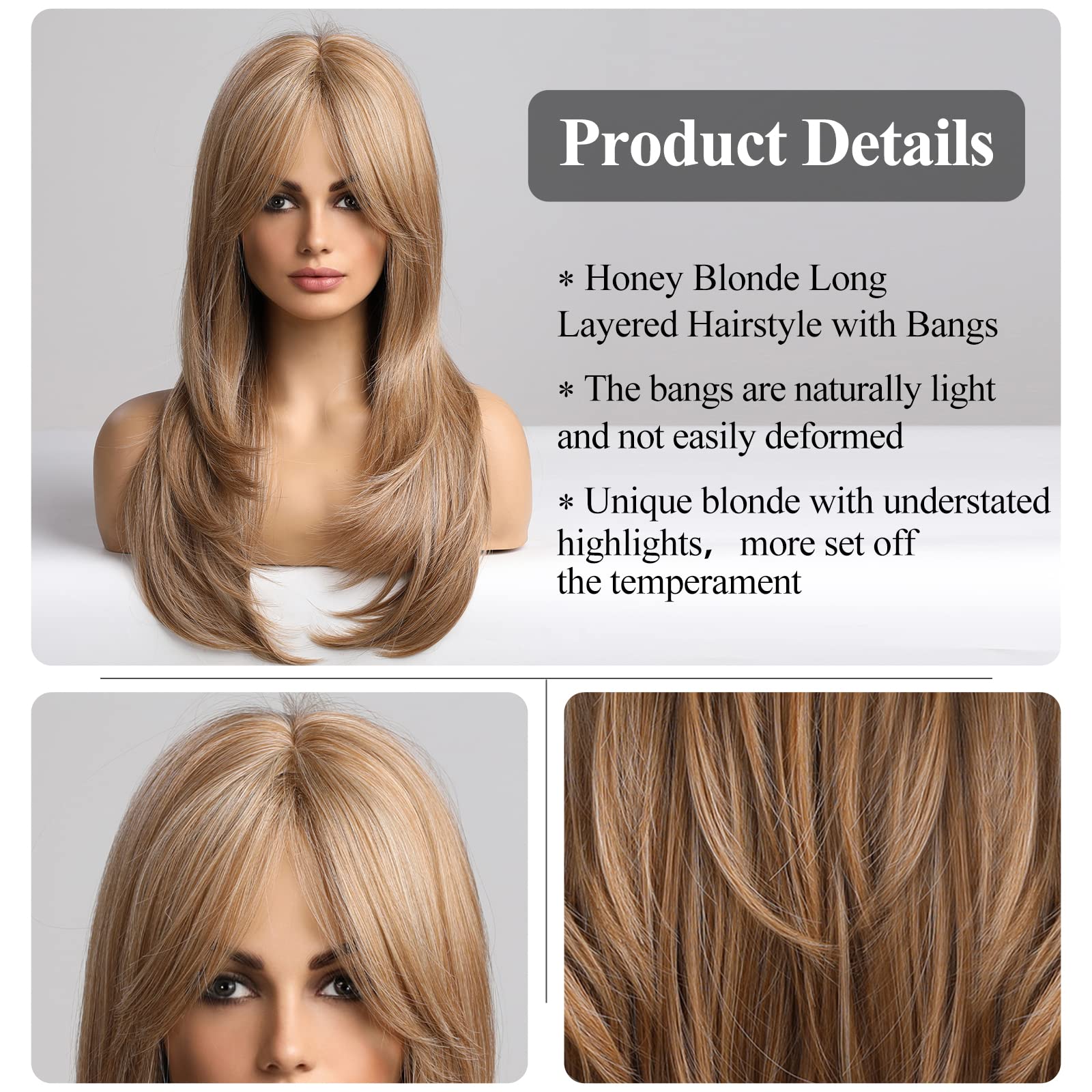 HAIRCUBE Auburn Wigs for Women,Long Layered Orange Wigs with Bangs Heat Resistant Synthetic Fibre Wigs(pelucas de cabello natural)